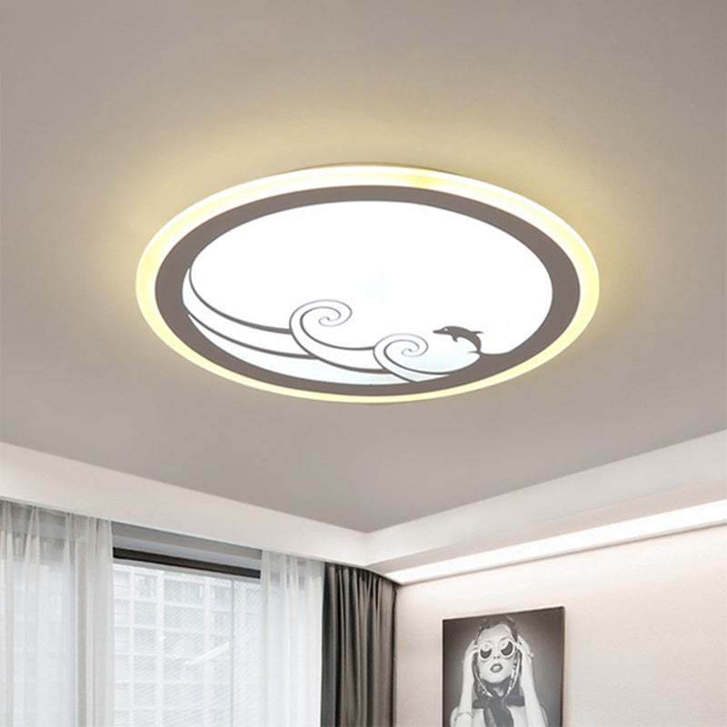 Nordic LED Dolphin Pattern Flush Light - Acrylic Shade, Warm/White Light