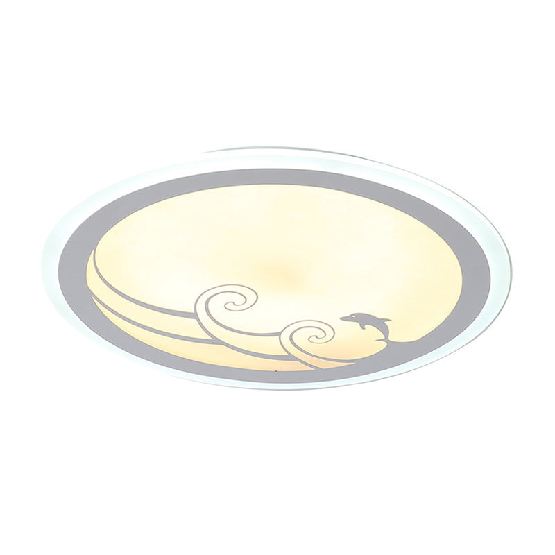 Nordic LED Dolphin Pattern Flush Light - Acrylic Shade, Warm/White Light