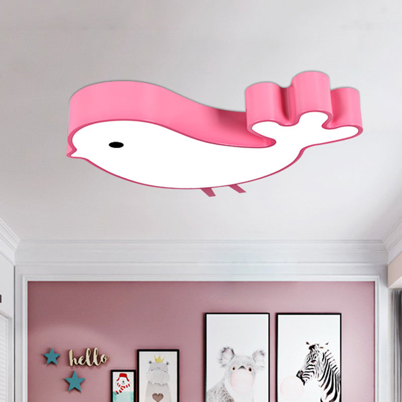 LED Bird-Like Flush Light Fixture with Acrylic Shade - Cartoon Style, Blue/Pink/Yellow Finish