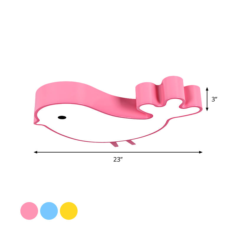 LED Bird-Like Flush Light Fixture with Acrylic Shade - Cartoon Style, Blue/Pink/Yellow Finish