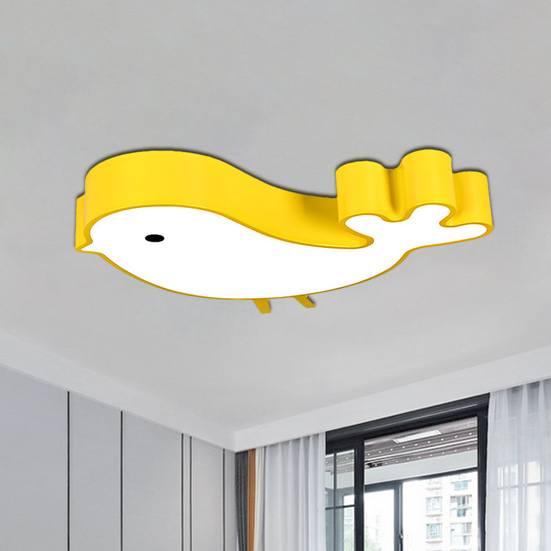 LED Bird-Like Flush Light Fixture with Acrylic Shade - Cartoon Style, Blue/Pink/Yellow Finish