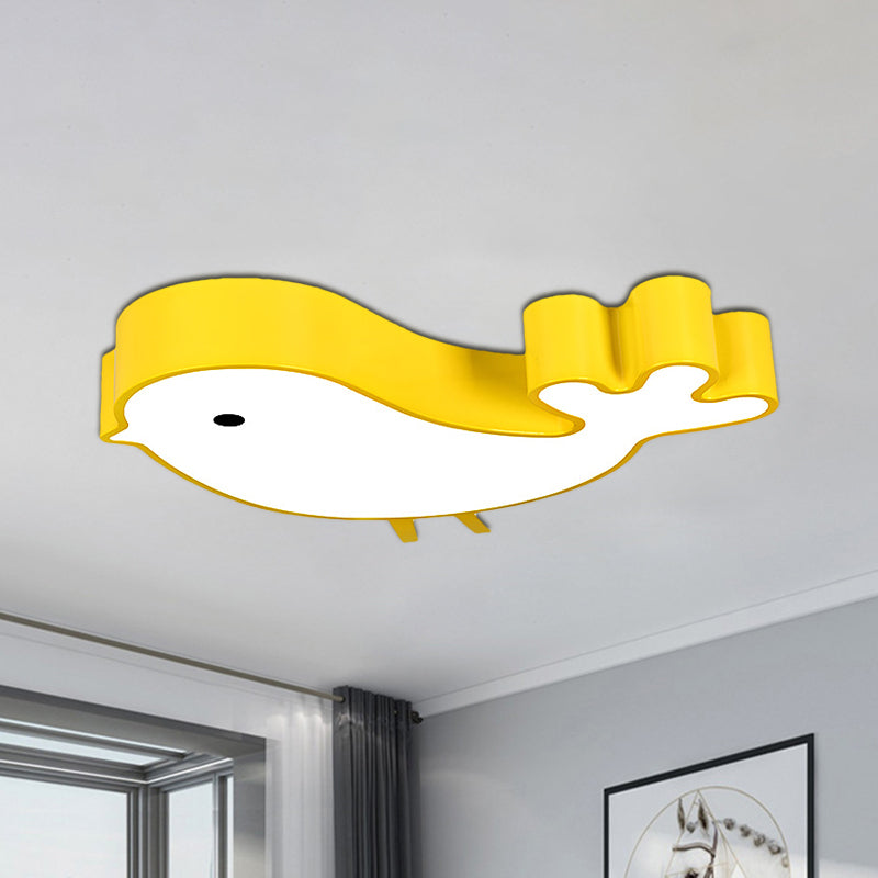 LED Bird-Like Flush Light Fixture with Acrylic Shade - Cartoon Style, Blue/Pink/Yellow Finish