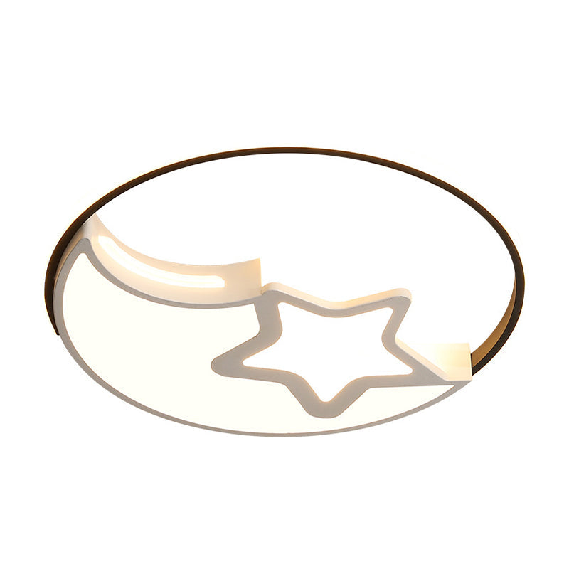 Nordic LED Flushmount Lamp - White-Black Moon and Star Design - Acrylic Shade in Warm/White Light