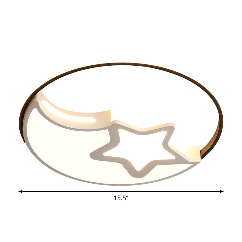 Nordic LED Flushmount Lamp - White-Black Moon and Star Design - Acrylic Shade in Warm/White Light
