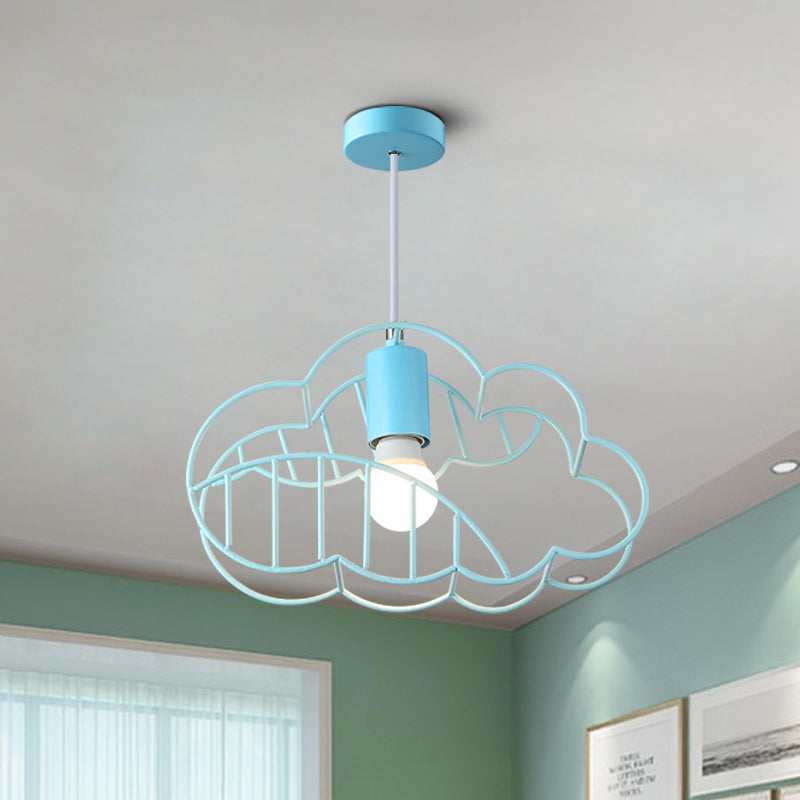 Blue Metal Hanging Ceiling Light - Single Bulb Pendant With Round Canopy From Creative Cloud Frame /