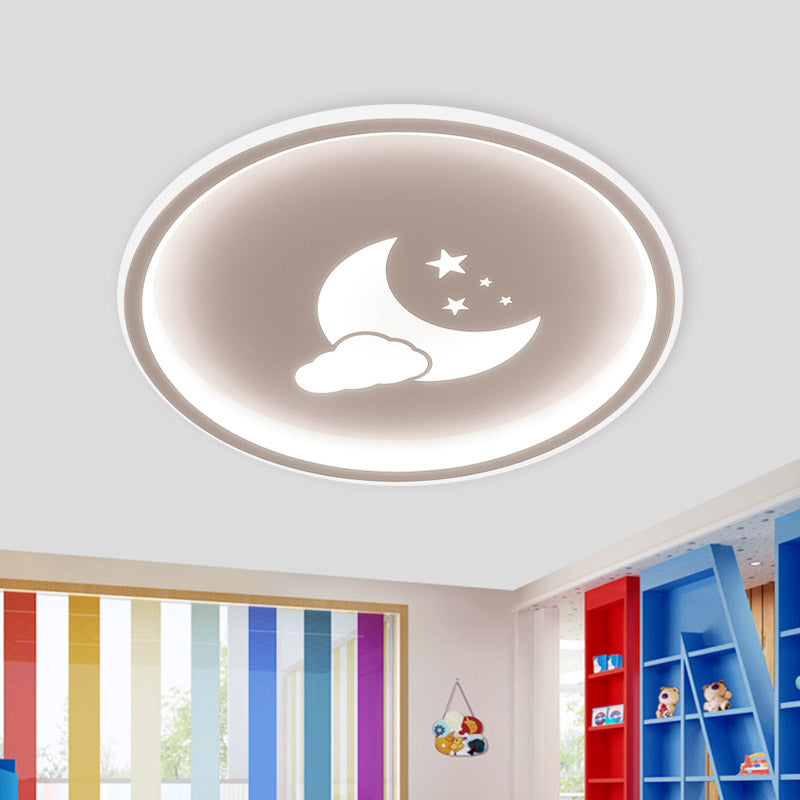 Contemporary Moon and Star Pink/White Round Acrylic LED Ceiling Light