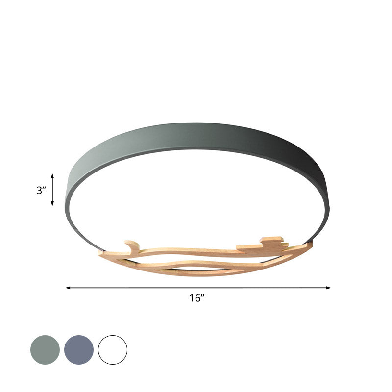 Modern Drum Flush Mount Lamp - Acrylic LED Bedroom Ceiling Light in Green/Gray/White