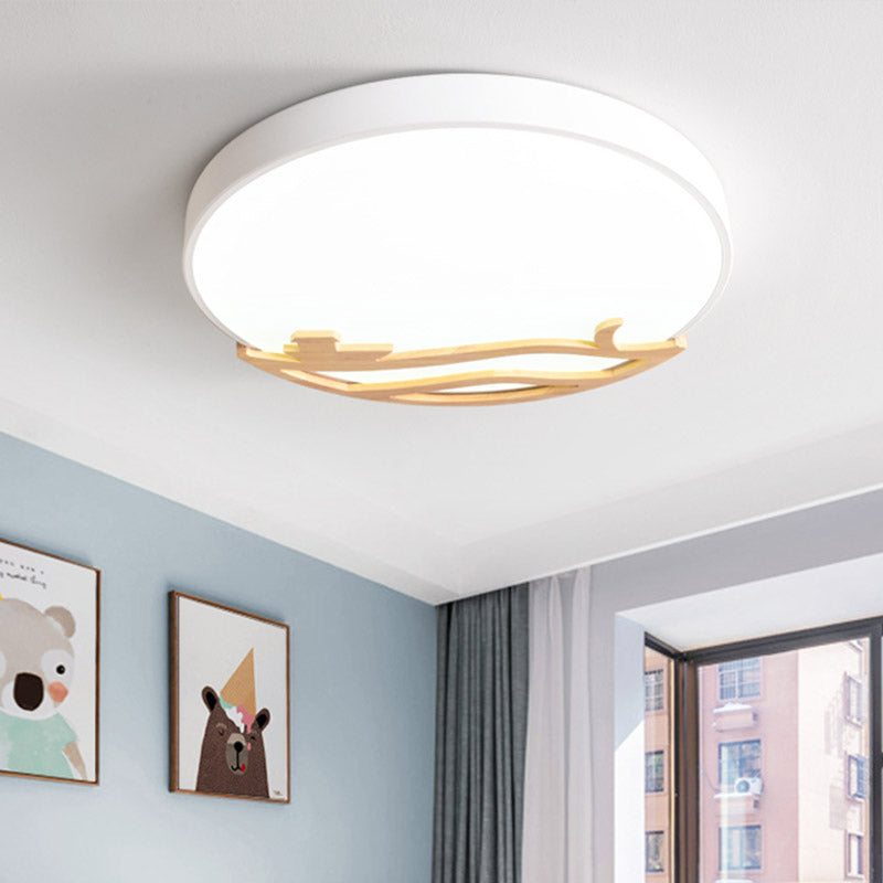 Modern Drum Flush Mount Lamp - Acrylic LED Bedroom Ceiling Light in Green/Gray/White