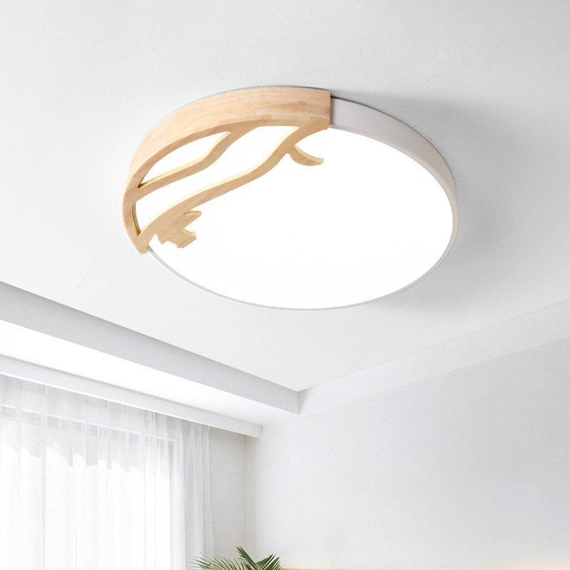 Modern Drum Flush Mount Lamp - Acrylic LED Bedroom Ceiling Light in Green/Gray/White