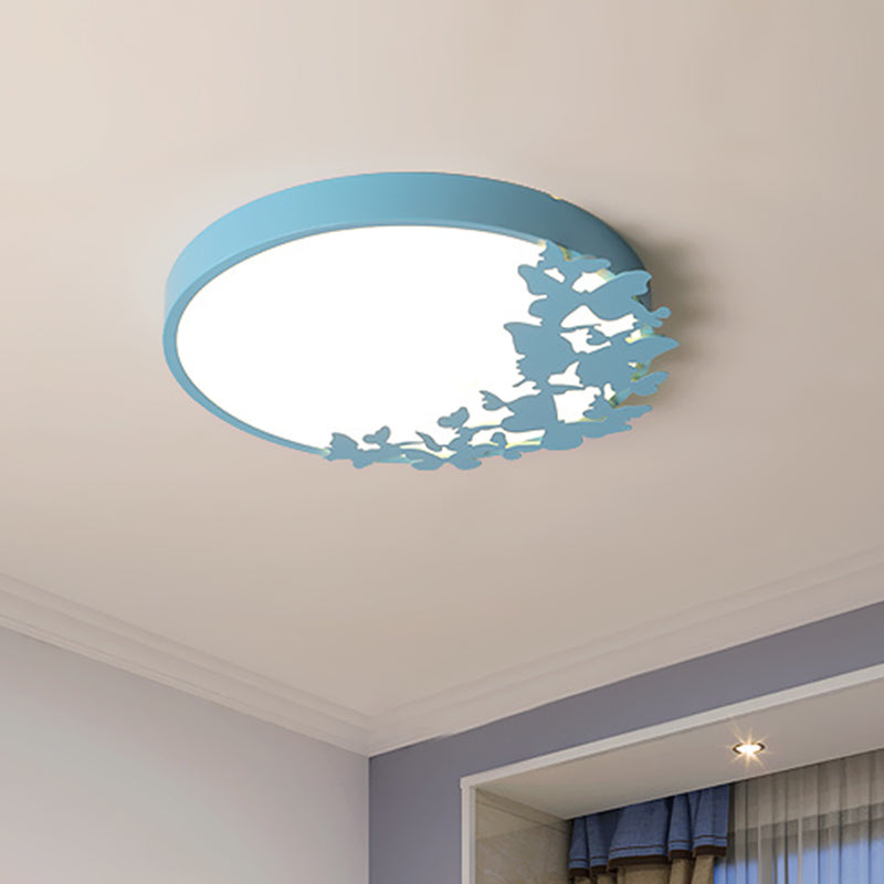 Contemporary LED Drum Ceiling Light Fixture in Pink/Blue/Yellow - Brighten Your Bedroom with Flush Mount Lighting