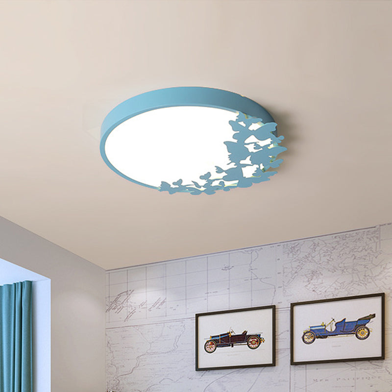Contemporary LED Drum Ceiling Light Fixture in Pink/Blue/Yellow - Brighten Your Bedroom with Flush Mount Lighting