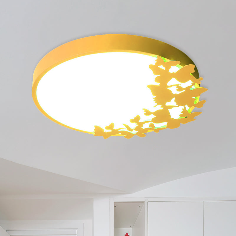 Contemporary LED Drum Ceiling Light Fixture in Pink/Blue/Yellow - Brighten Your Bedroom with Flush Mount Lighting