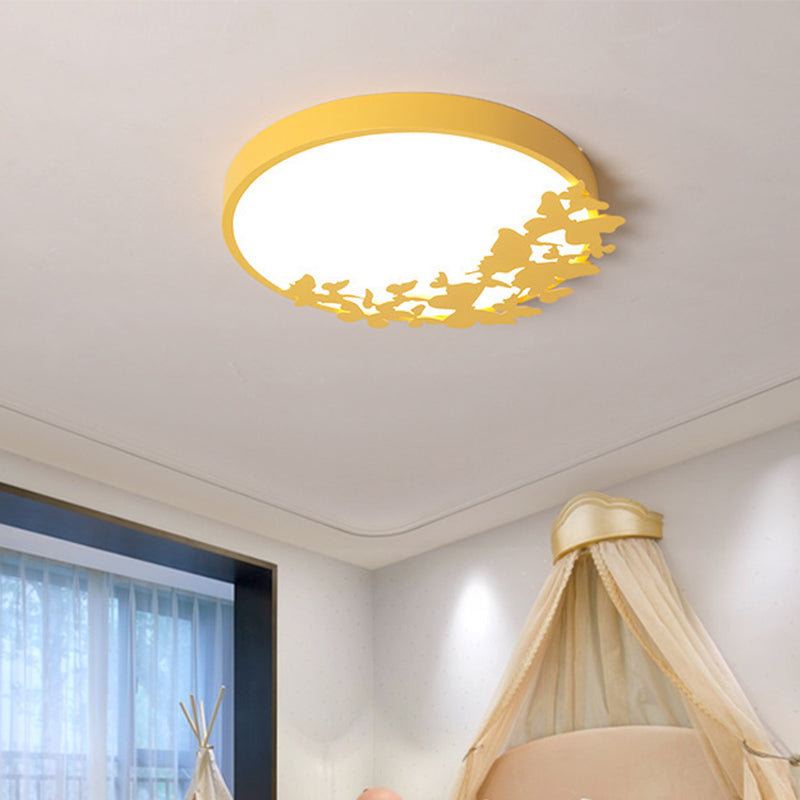 Contemporary LED Drum Ceiling Light Fixture in Pink/Blue/Yellow - Brighten Your Bedroom with Flush Mount Lighting