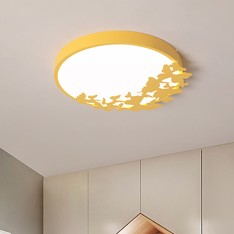 Contemporary LED Drum Ceiling Light Fixture in Pink/Blue/Yellow - Brighten Your Bedroom with Flush Mount Lighting