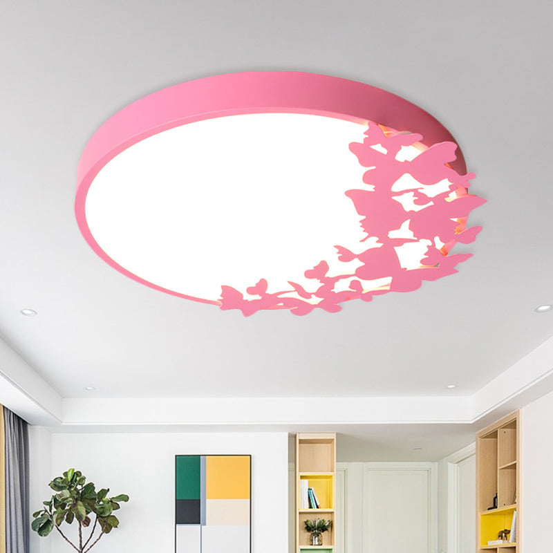 Contemporary LED Drum Ceiling Light Fixture in Pink/Blue/Yellow - Brighten Your Bedroom with Flush Mount Lighting