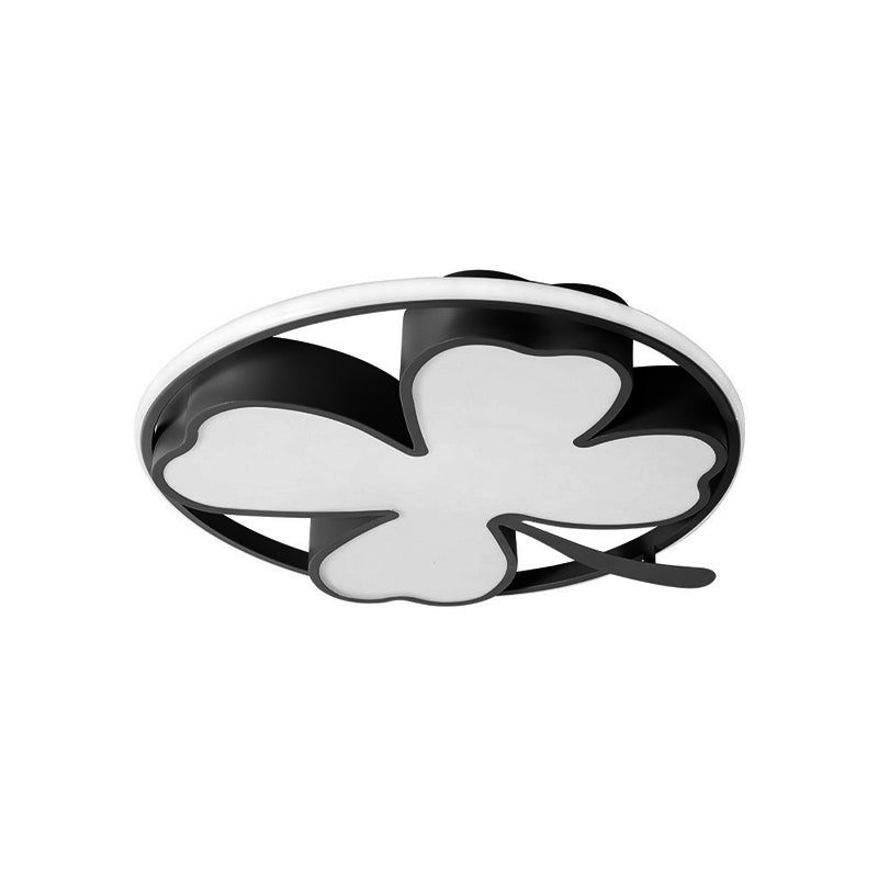 Contemporary Clover Bedroom Flushmount LED Ceiling Light in Black/Green