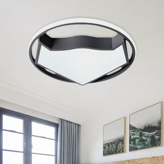 Cartoon Cat LED Flush Mounted Light Fixture for Kids' Bedroom in Black/Gray