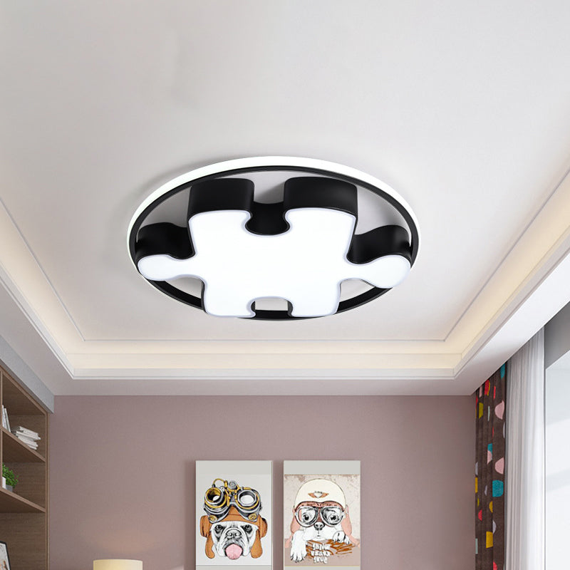 Modern Black Jigsaw LED Ceiling Light Fixture for Bedroom - Warm/White Acrylic Flush Mount