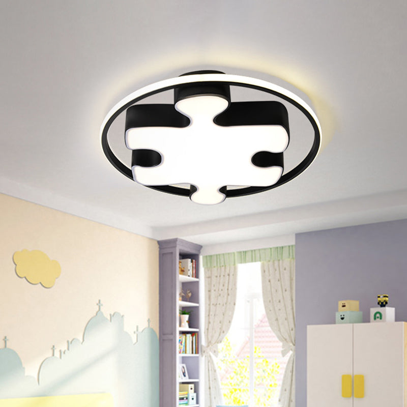 Modern Black Jigsaw LED Ceiling Light Fixture for Bedroom - Warm/White Acrylic Flush Mount