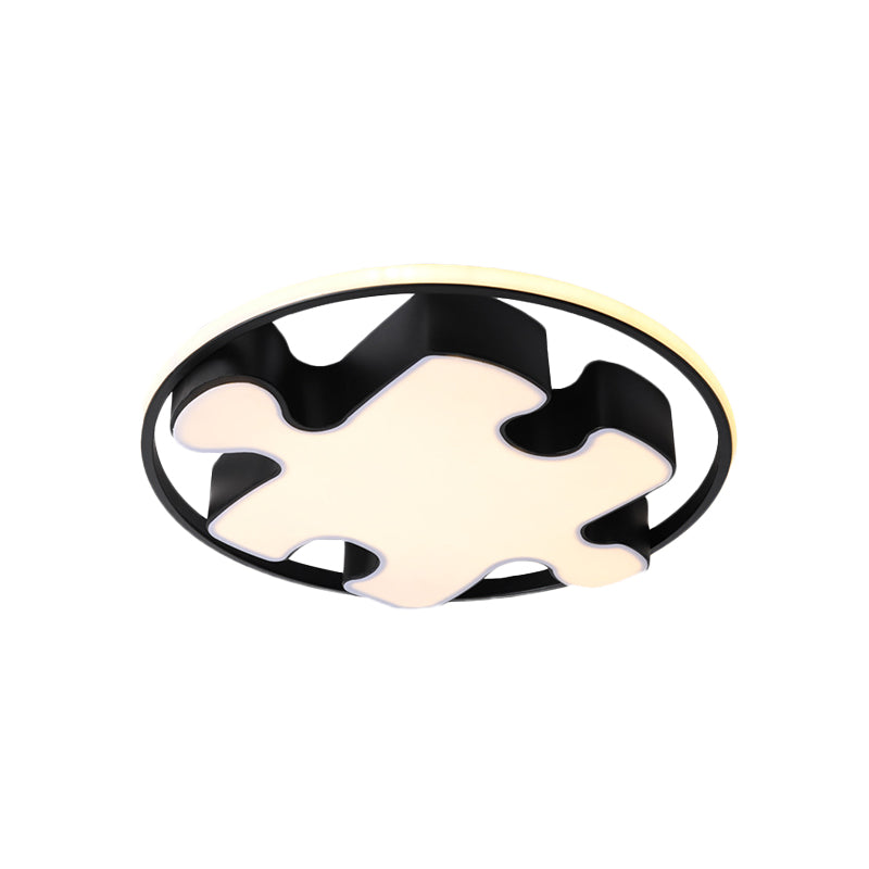 Modern Black Jigsaw LED Ceiling Light Fixture for Bedroom - Warm/White Acrylic Flush Mount
