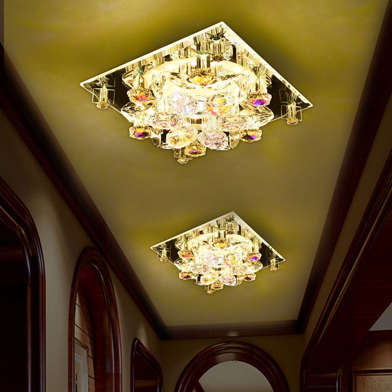 Clear Crystal 5-Light Flush Mount with Flower Shade - Minimal Design