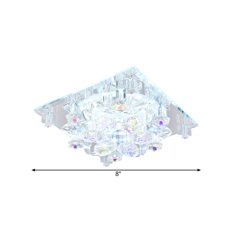 Clear Crystal 5-Light Flush Mount with Flower Shade - Minimal Design
