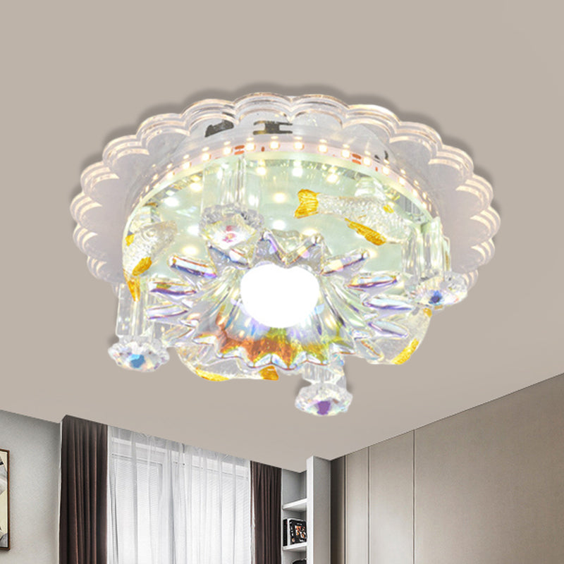 Clear Crystal 5-Light Flush Mount with Flower Shade - Minimal Design