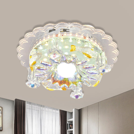 Clear Crystal 5-Light Flush Mount with Flower Shade - Minimal Design