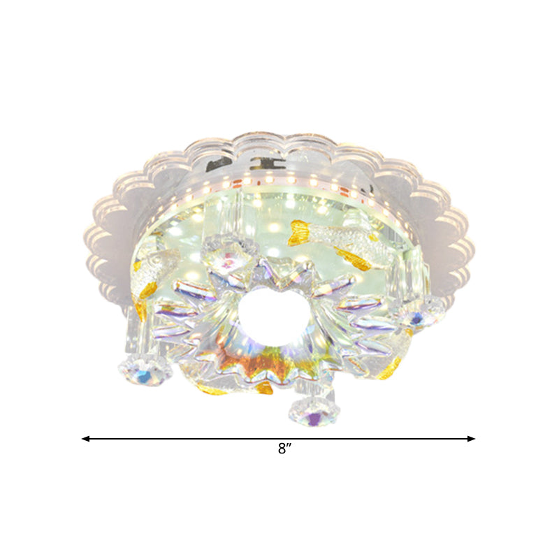 Clear Crystal 5-Light Flush Mount with Flower Shade - Minimal Design