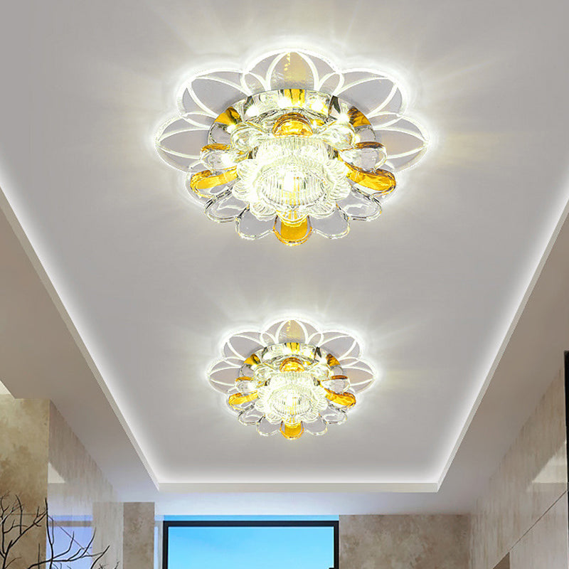 Minimalist LED Flush Mount Ceiling Light with Petal Clear Crystal Shade in Warm/White/Multi Color