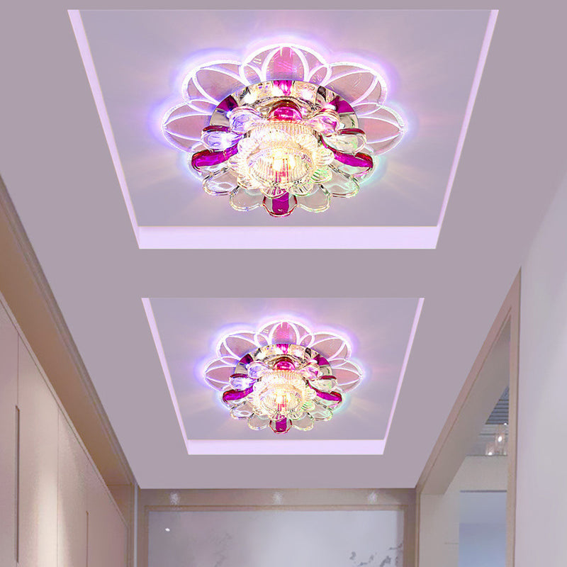 Minimalist LED Flush Mount Ceiling Light with Petal Clear Crystal Shade in Warm/White/Multi Color
