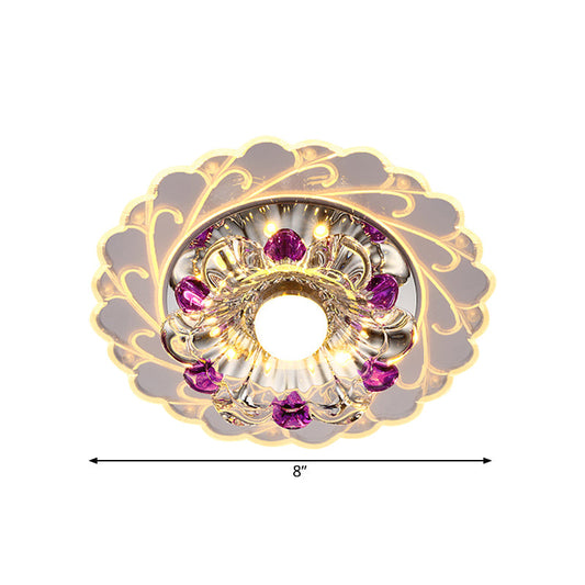 Modern Crystal Flush Ceiling Light - Bloom Led Flushmount Lighting For Corridor Warm/Multi Color