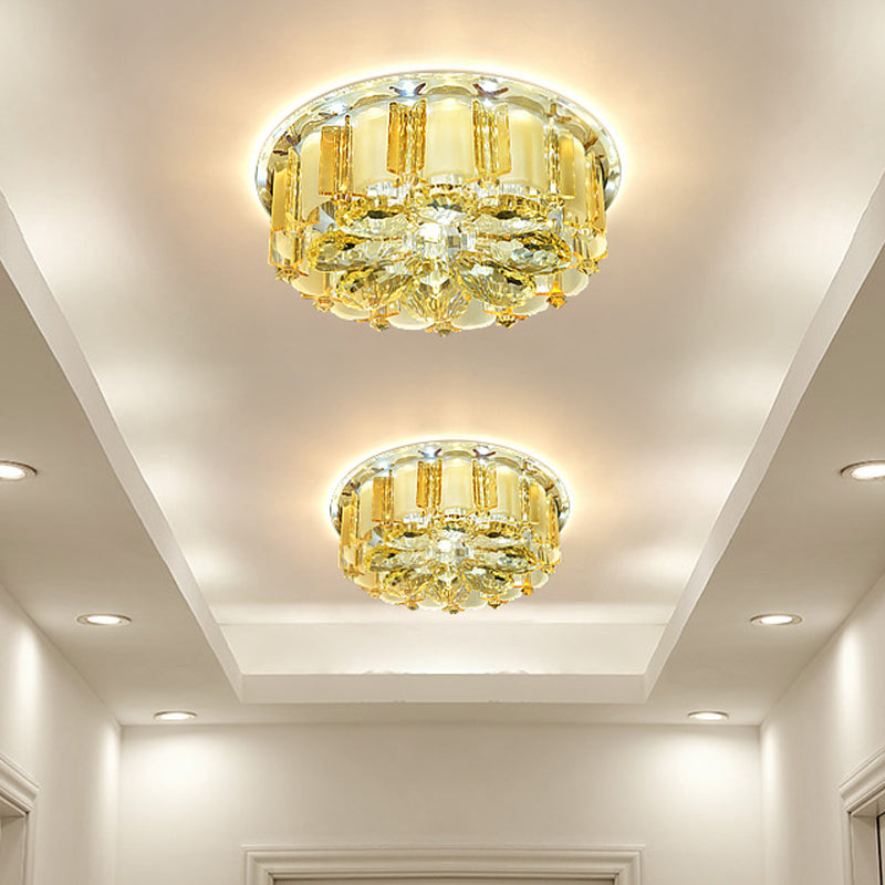 Modern LED Flush Mount Ceiling Light with Amber Crystal Flower Design