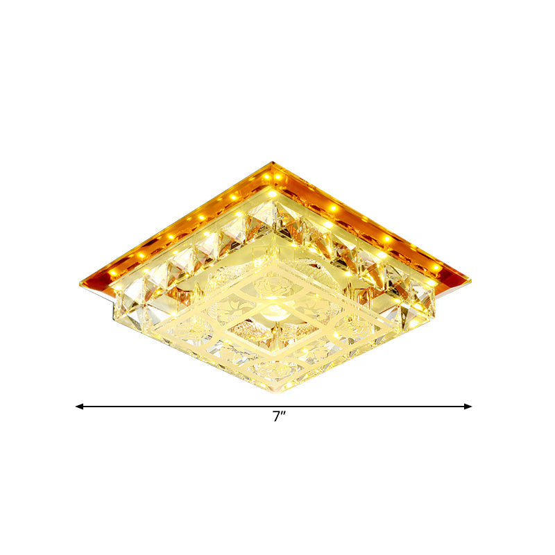 Modern LED Crystal Flush Ceiling Light Fixture in Tan - Square Block Design with Warm/White/Natural Light for Living Room