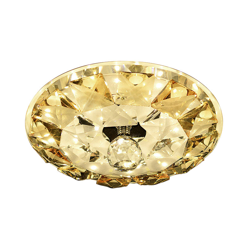 Crystal Flush Mount LED Ceiling Lamp in Yellow - Simple Round Design, Warm/White Light