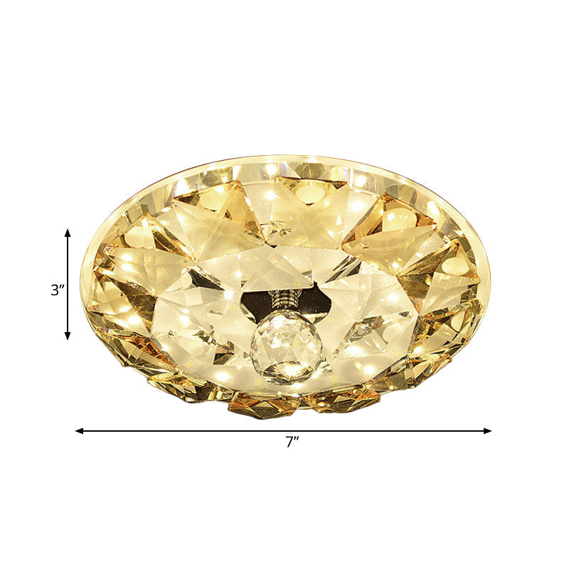 Crystal Flush Mount LED Ceiling Lamp in Yellow - Simple Round Design, Warm/White Light