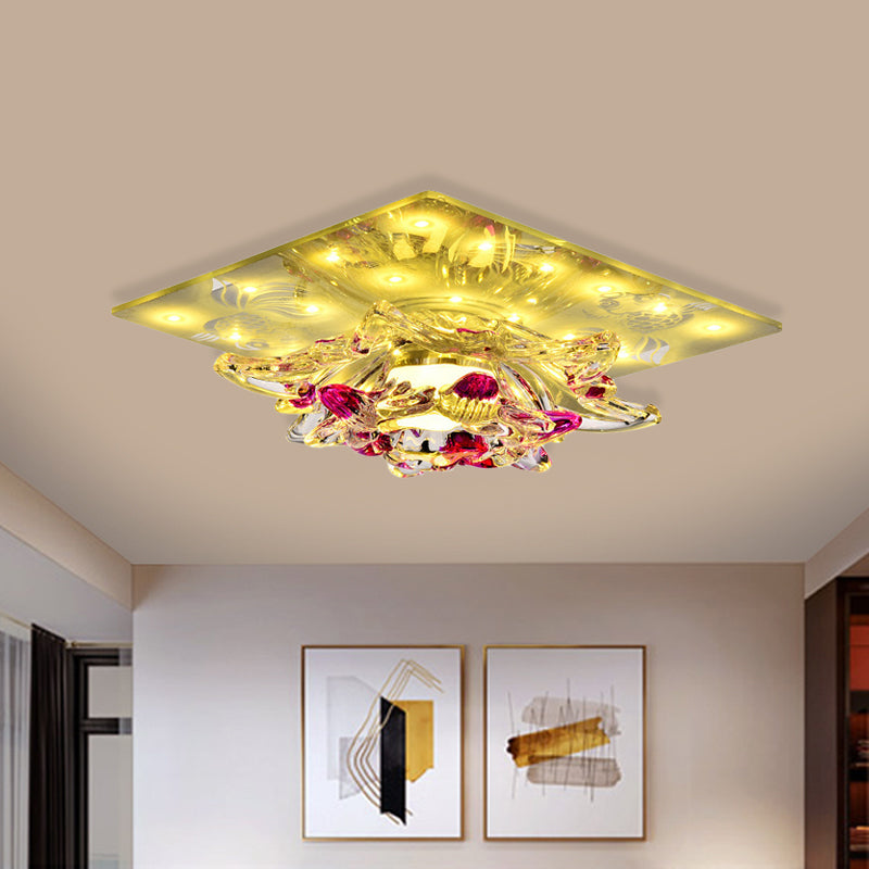 Plafonnier encastré minimaliste en cristal transparent à LED pour porche en rouge rose avec lumière chaude/blanche