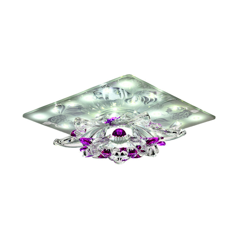 Plafonnier encastré minimaliste en cristal transparent à LED pour porche en rouge rose avec lumière chaude/blanche