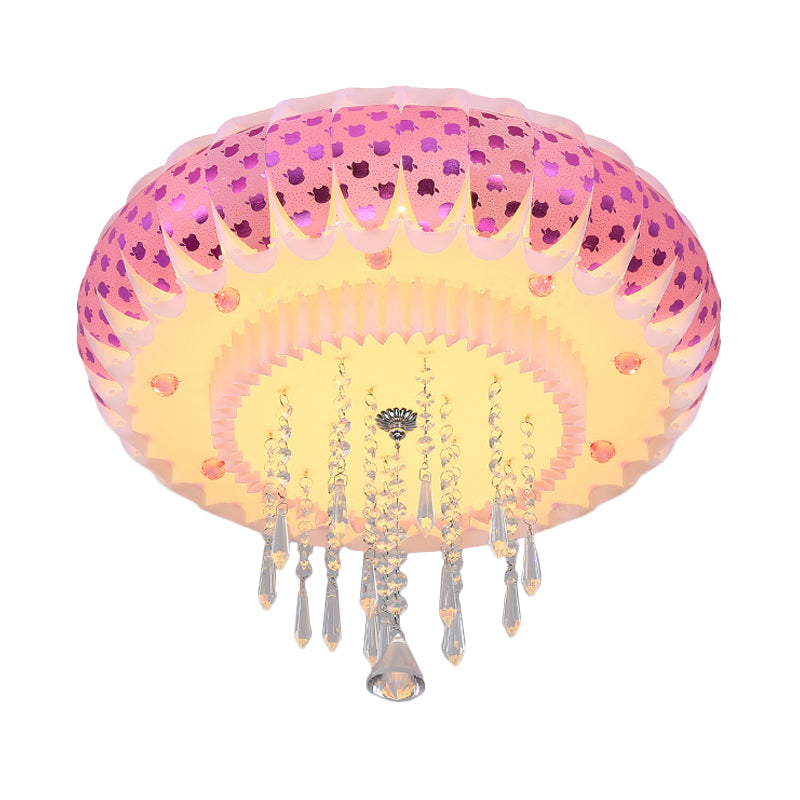 Modern LED Crystal Flush Mount Ceiling Light with Pink Drum Shade, Perfect for Living Rooms
