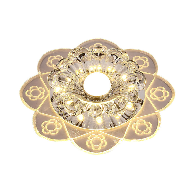 Simplicity Corridor LED Ceiling Flush Light with Clear Crystal Shade in Warm/Blue/Pink Light