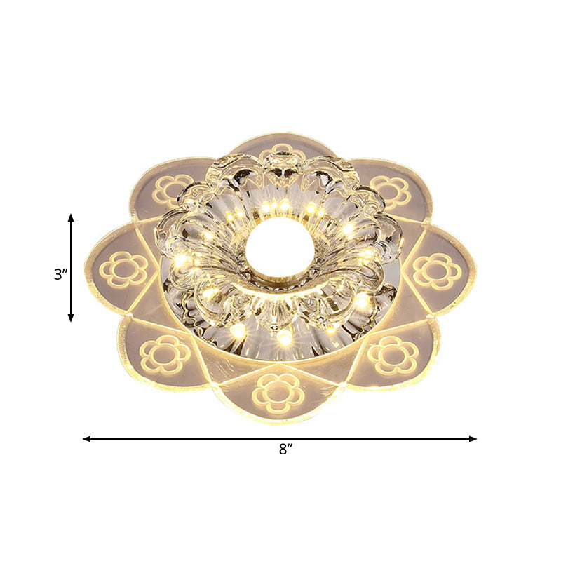 Simplicity Corridor LED Ceiling Flush Light with Clear Crystal Shade in Warm/Blue/Pink Light