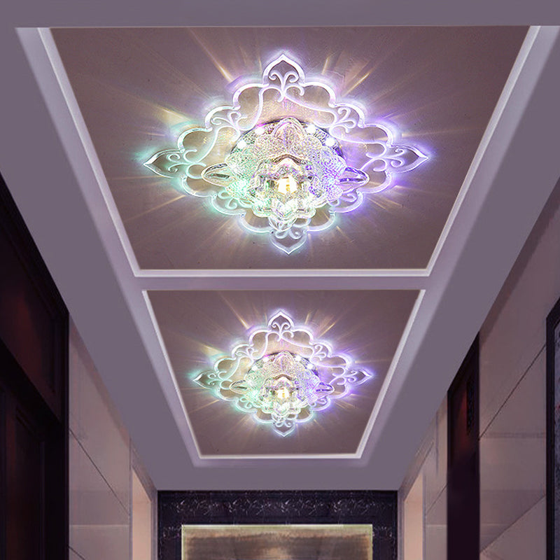 Contemporary Floral LED Crystal Ceiling Light - Clear Beveled, Multi Color/White/Warm Light