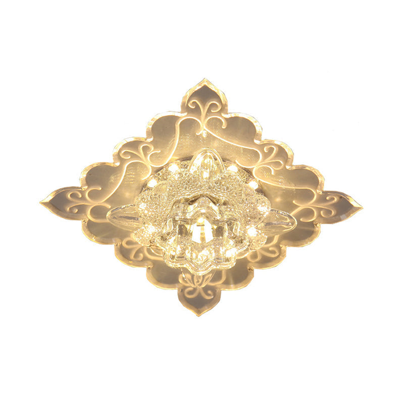 Contemporary Floral LED Crystal Ceiling Light - Clear Beveled, Multi Color/White/Warm Light