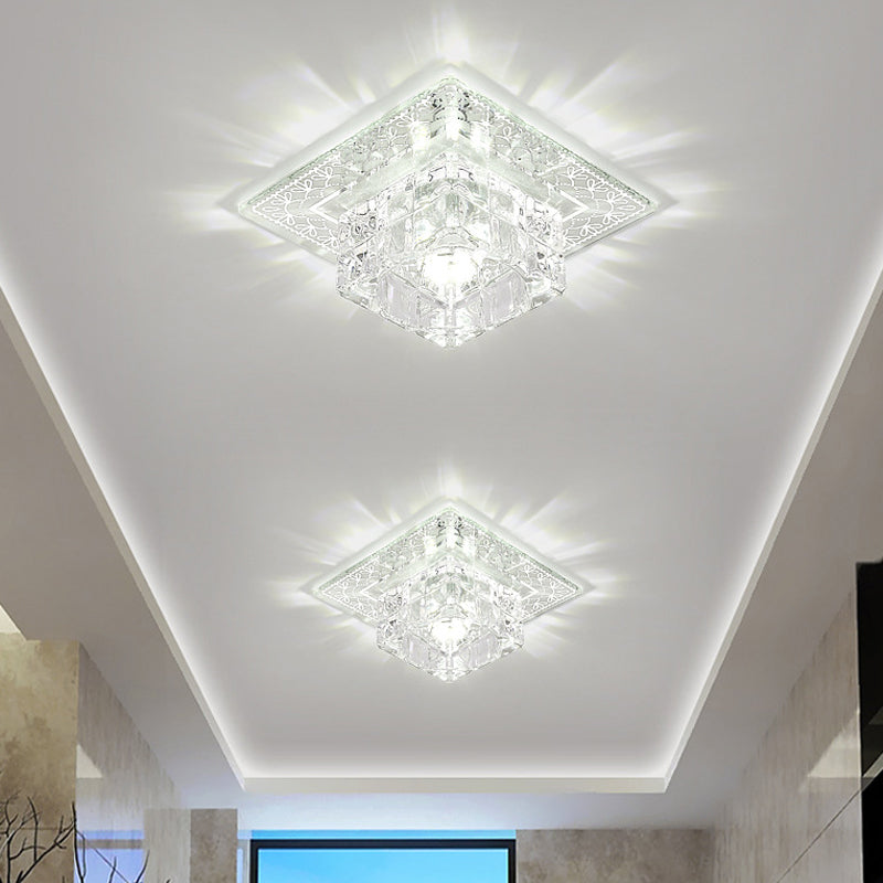 Modernist Crystal Block Flushmount Ceiling Light with LED - White/Warm Light