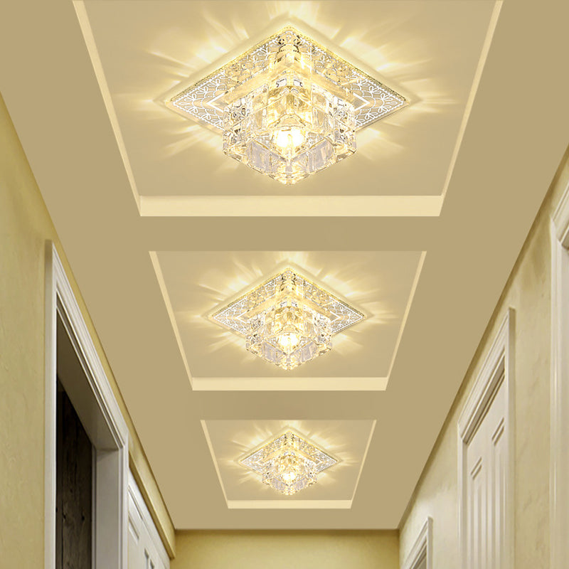 Modernist Crystal Block Flushmount Ceiling Light with LED - White/Warm Light