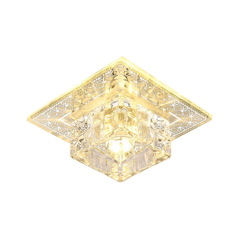 Modernist Crystal Block Flushmount Ceiling Light with LED - White/Warm Light