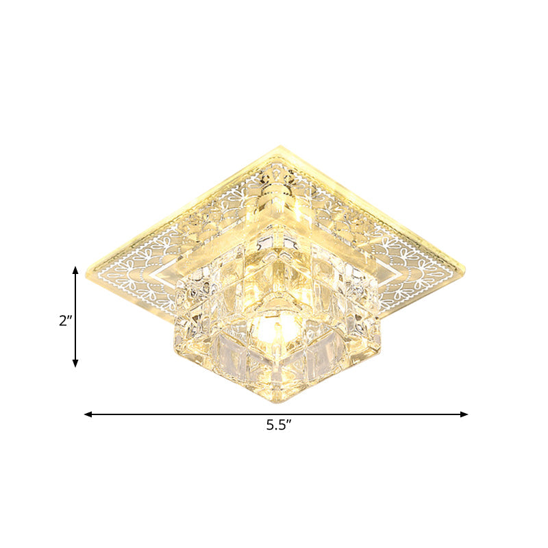 Modernist Crystal Block Flushmount Ceiling Light with LED - White/Warm Light