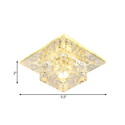 Modernist Crystal Block Flushmount Ceiling Light With Led - White/Warm