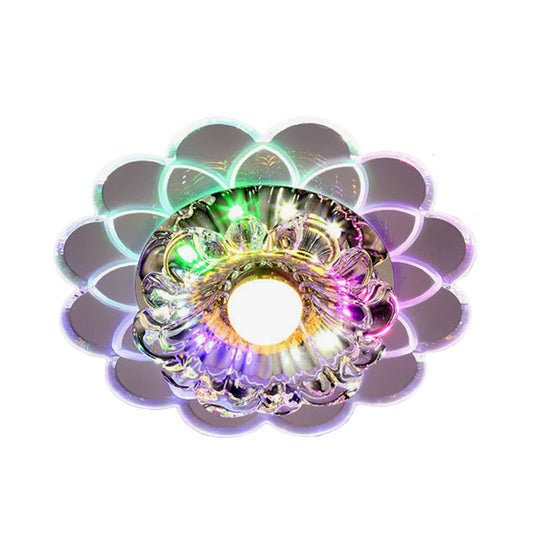 Crystal Flower Flush Mount LED Ceiling Light in Warm/Multi-Color - Perfect for Corridors
