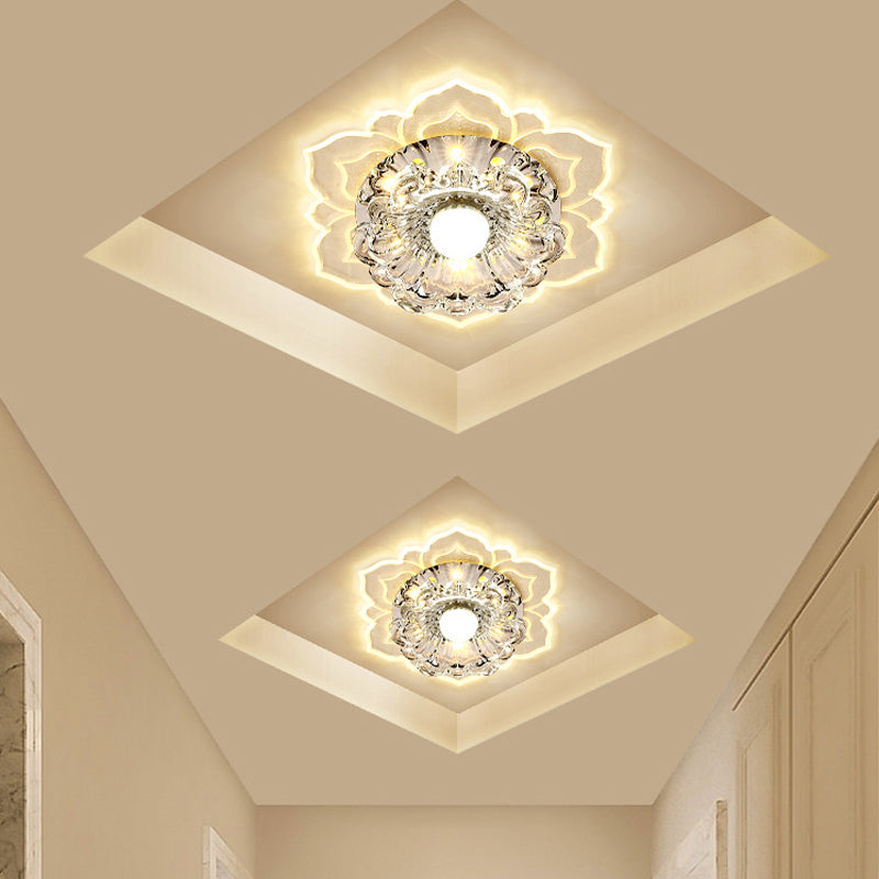Minimalist LED Flower Crystal Flush Mount Ceiling Lamp - Warm/Multi Color Lighting